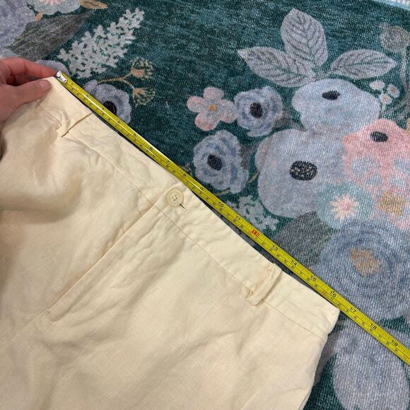 Lauren Ralph Lauren Pants Women 12 Cream Yellow 100% Linen Wide Leg Cropped High - Picture 9 of 13